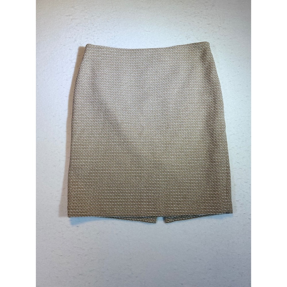 Lauren Ralph Lauren Women's Size 10 Tweed Pencil Skirt Gold Tan White Split
